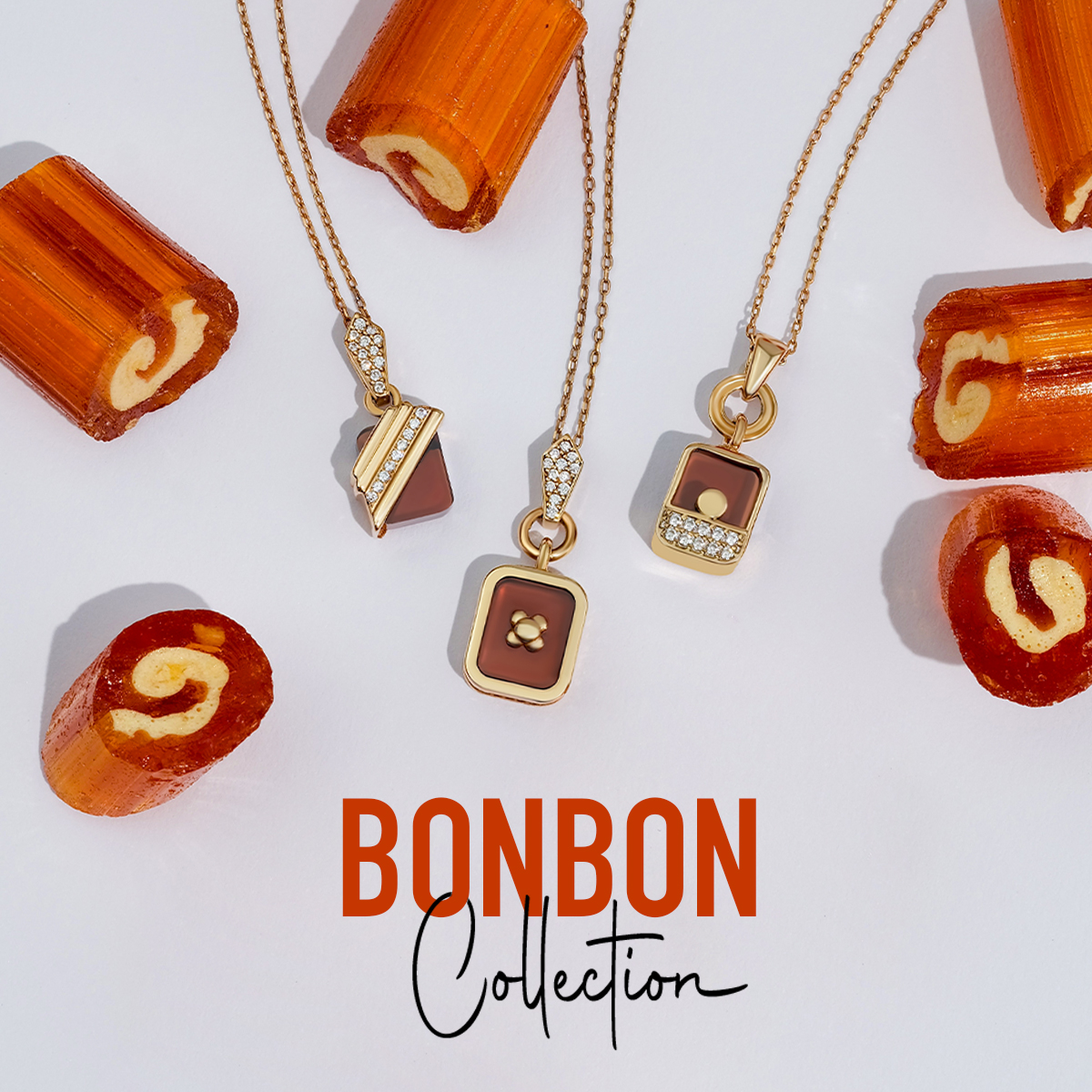 Bonbon 14 Ayar Altın Kahverengi Taşlı Kolye