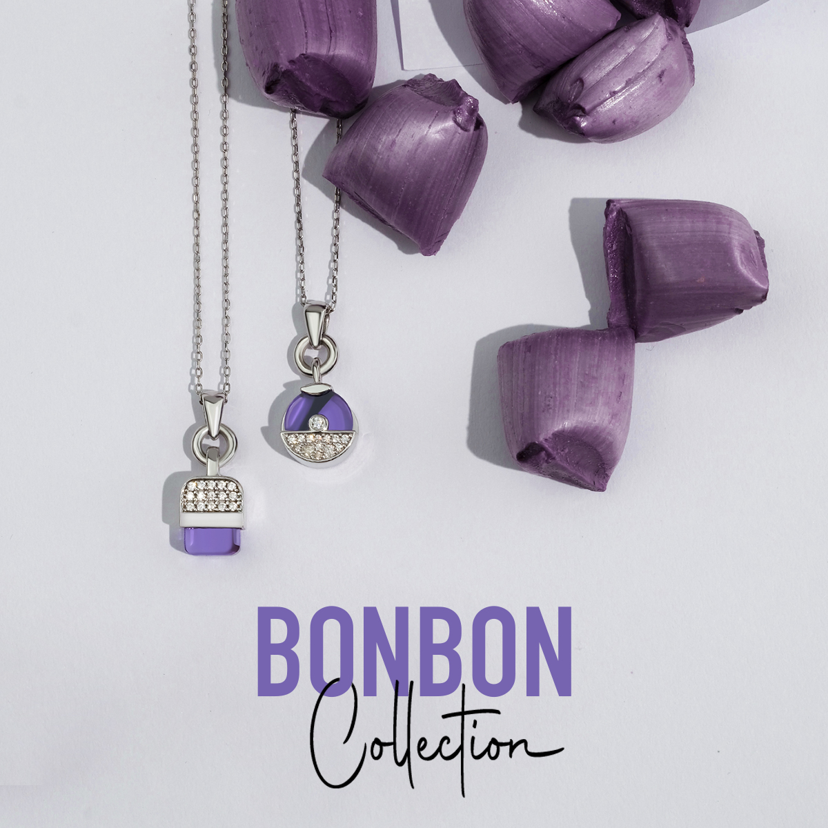Bonbon 14 Ayar Altın Mor Taşlı Kolye
