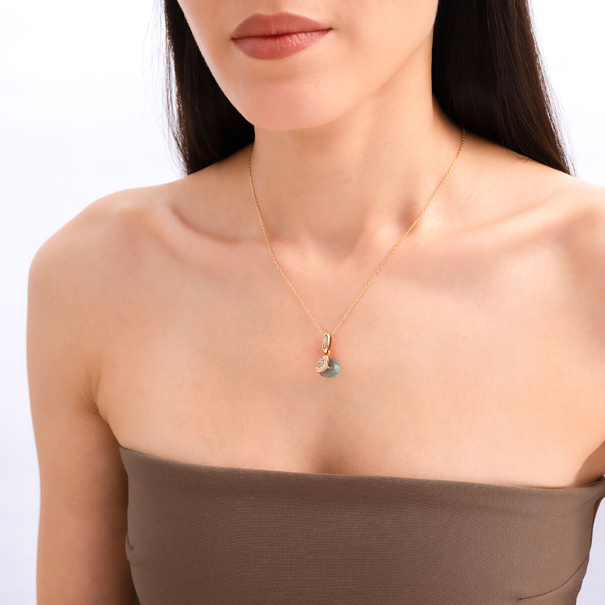 Bonbon 14 Ayar Altın Açık Mavi Taşlı Kolye