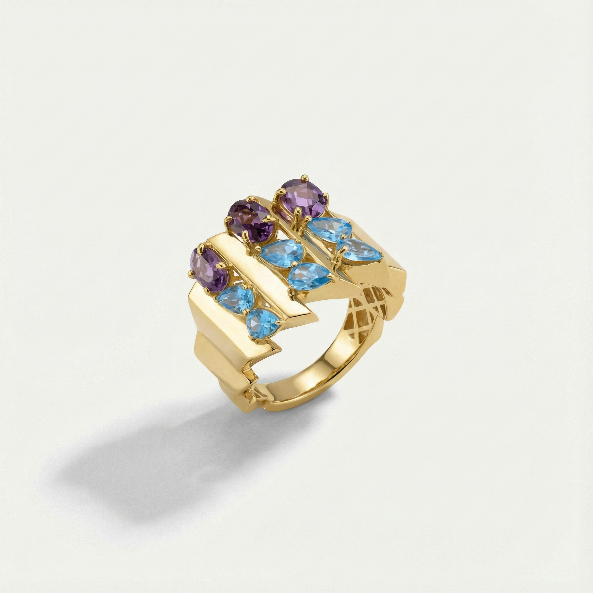 Electra 14 Ayar Altın Mavi ve Mor Taşlı Set