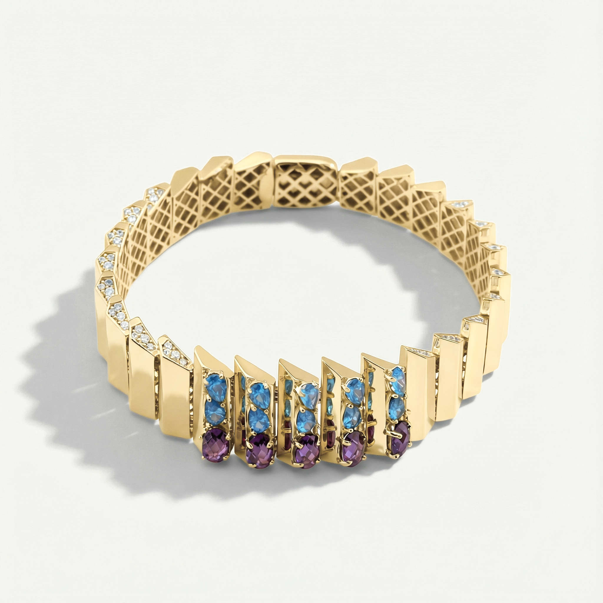 Electra 14 Ayar Altın Mavi ve Mor Taşlı Set