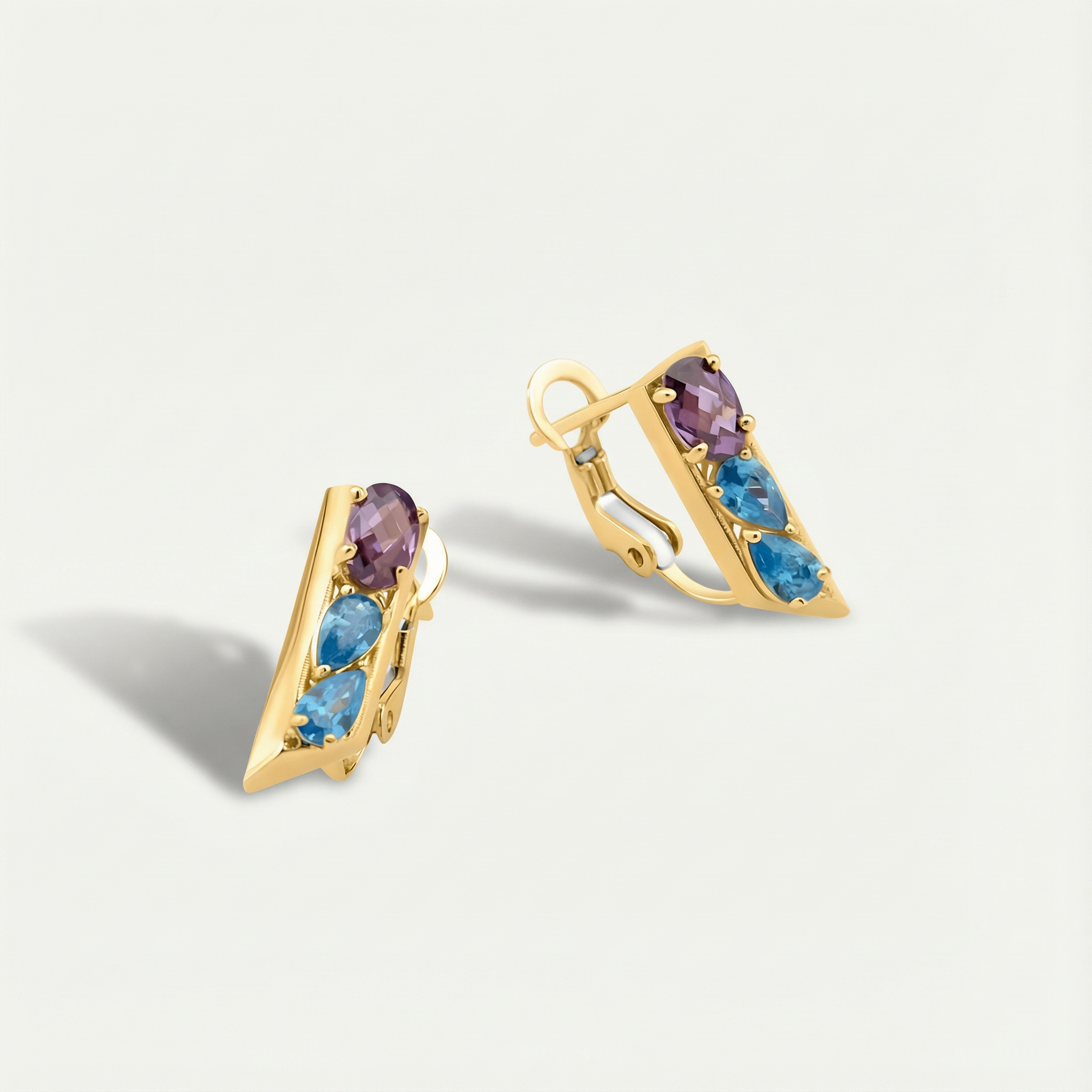 Electra 14 Ayar Altın Mavi ve Mor Taşlı Set