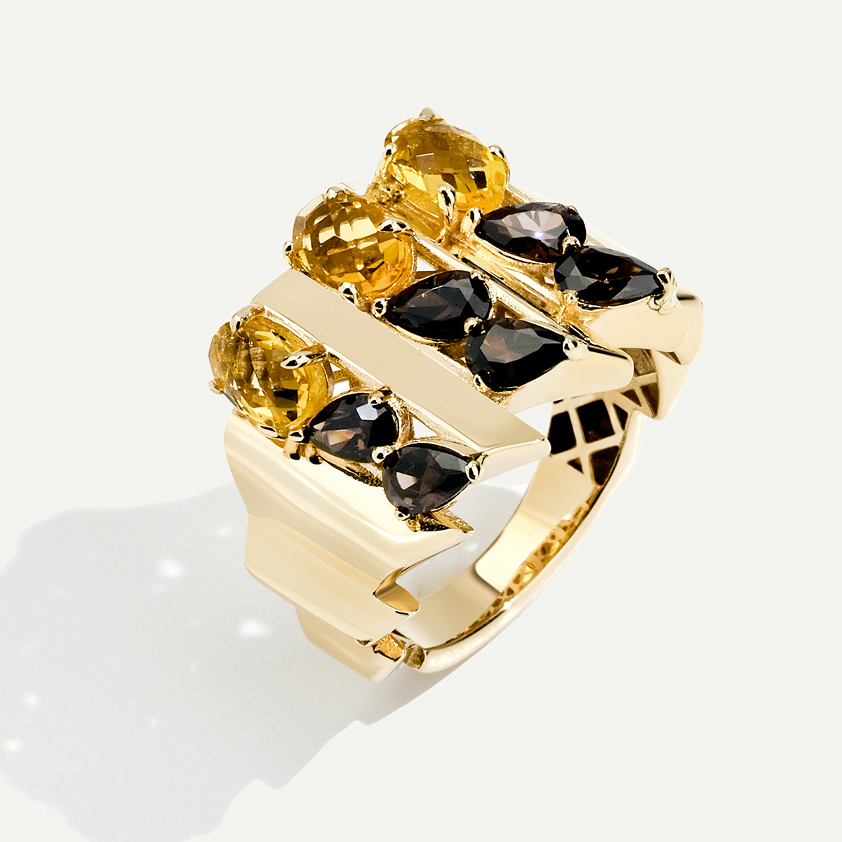 Electra 14 Ayar Altın Kahverengi ve Turuncu Taşlı Set