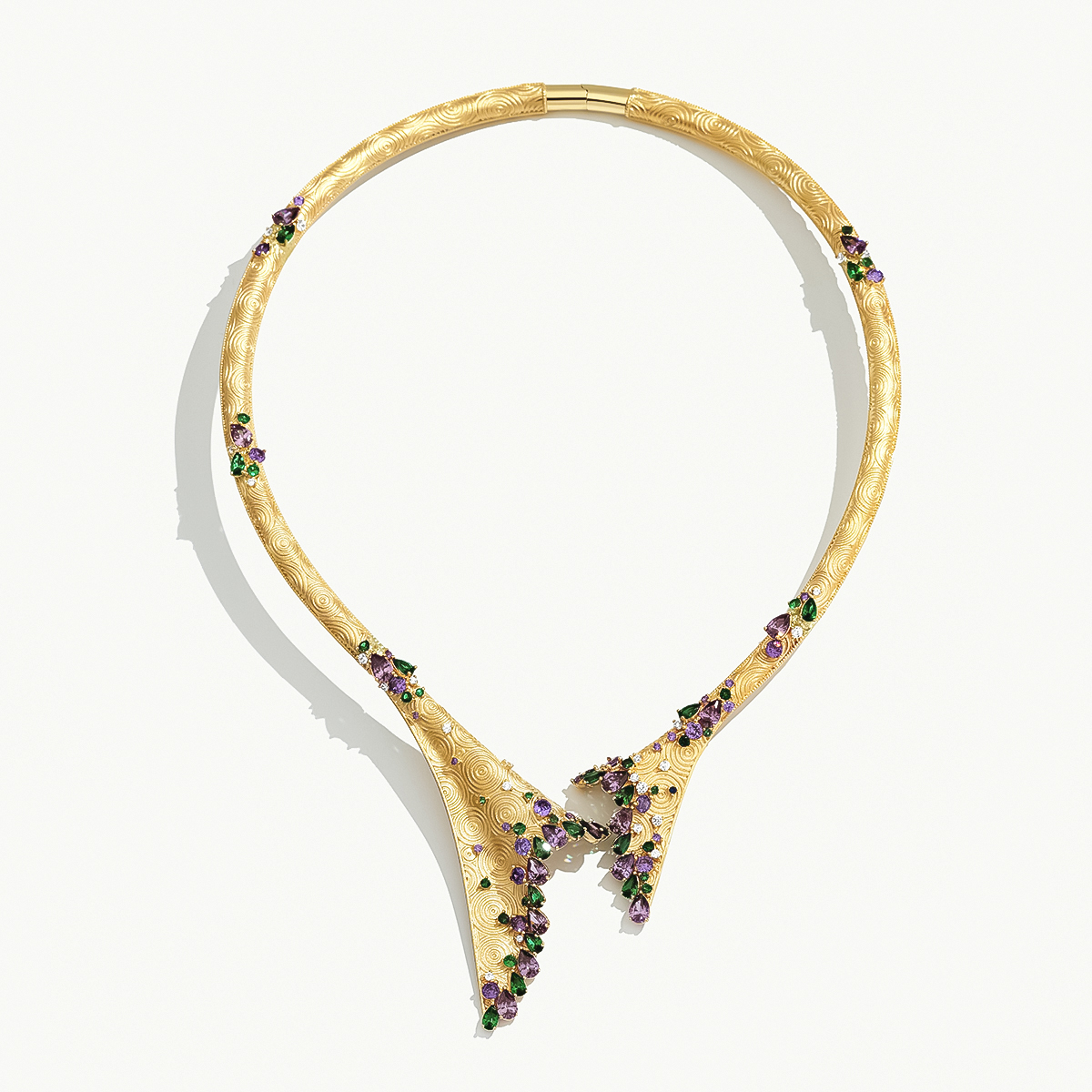 14 Ayar Altın Mor ve Yeşil Taşlı Set