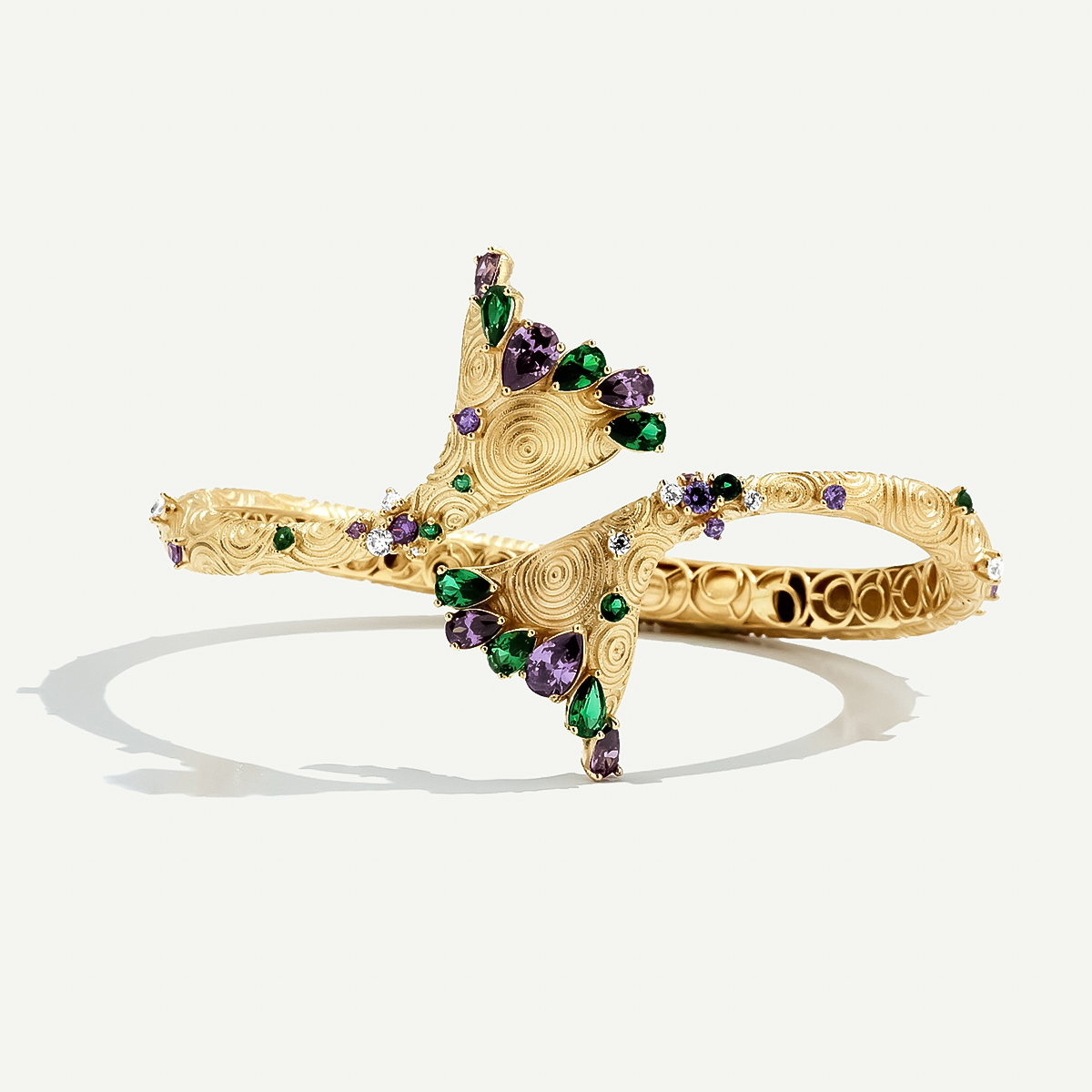 14 Ayar Altın Mor ve Yeşil Taşlı Set