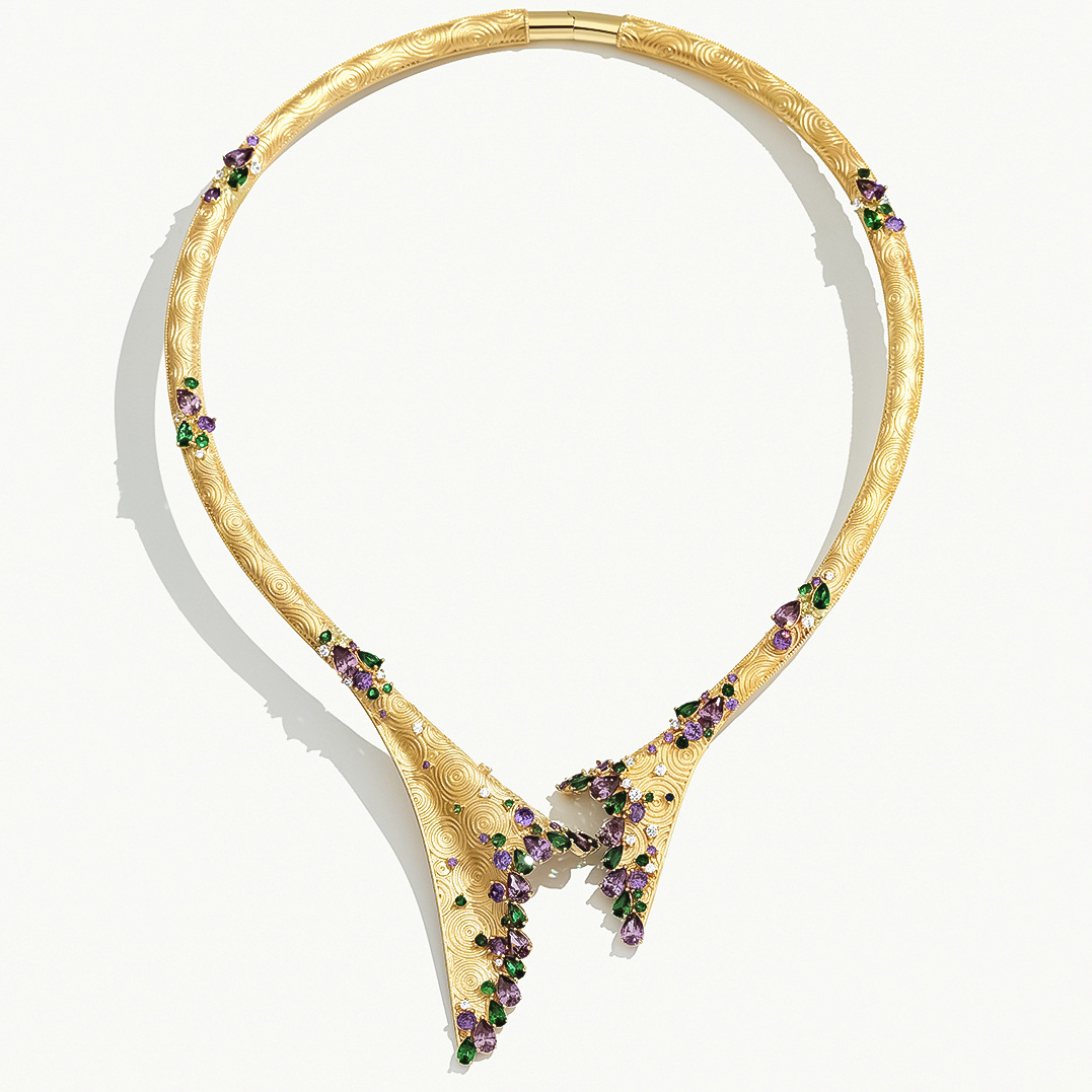 14 Ayar Altın Mor ve Yeşil Taşlı Set