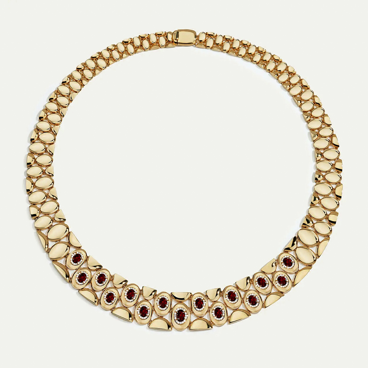 Eta 14 Ayar Altın Oval Formlu Kırmızı Taşlı Set