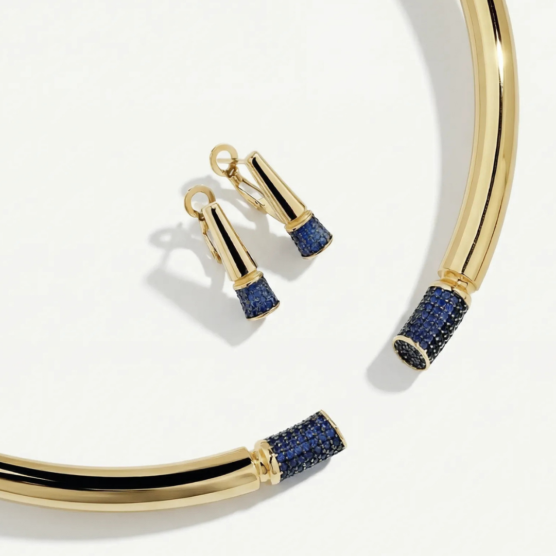 Vega 14 Ayar Altın Gece Mavisi Taşlı Set