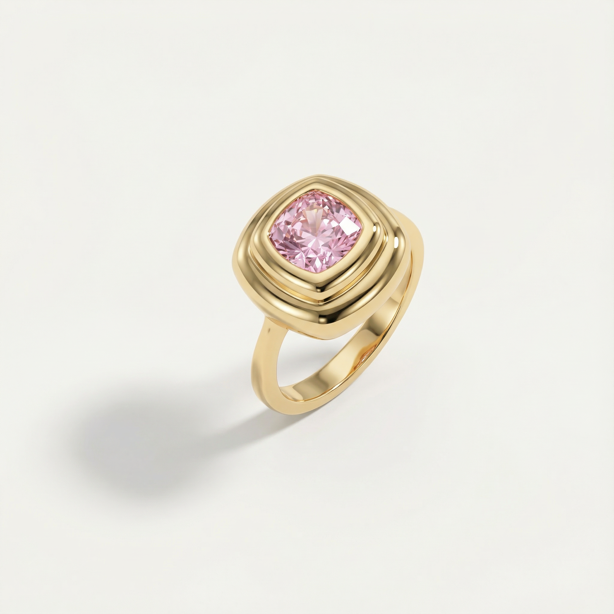 14 Ayar Altın Pembe Taşlı Yüzük