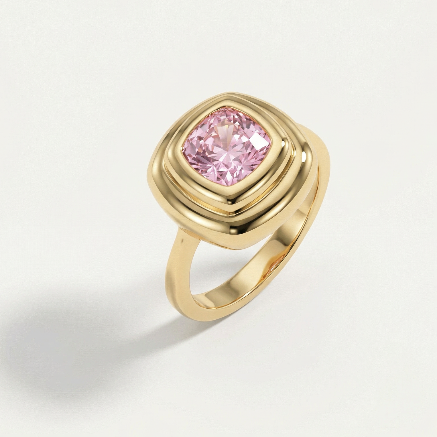 14 Ayar Altın Pembe Taşlı Yüzük