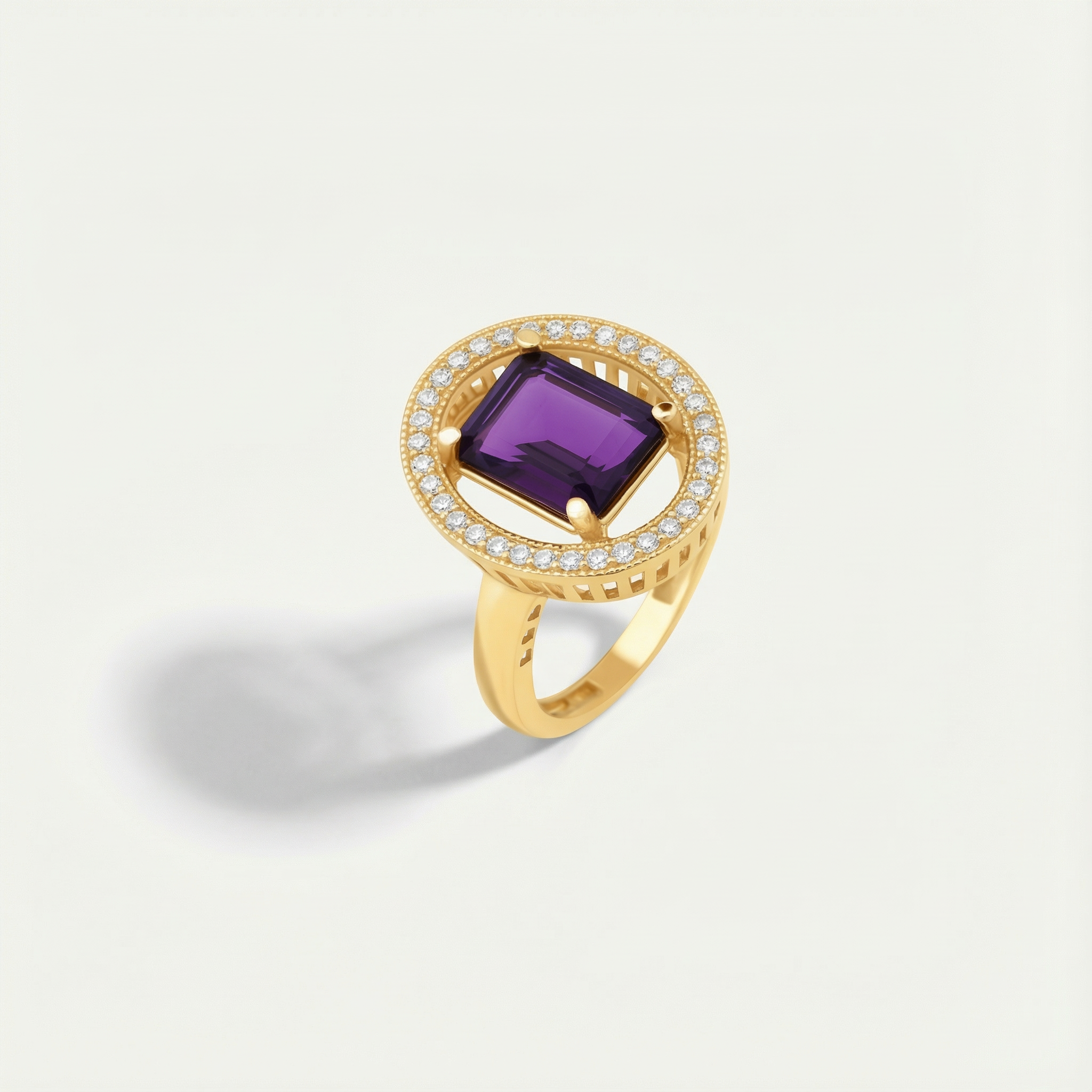 14 Ayar Altın Mor Taşlı Yüzük