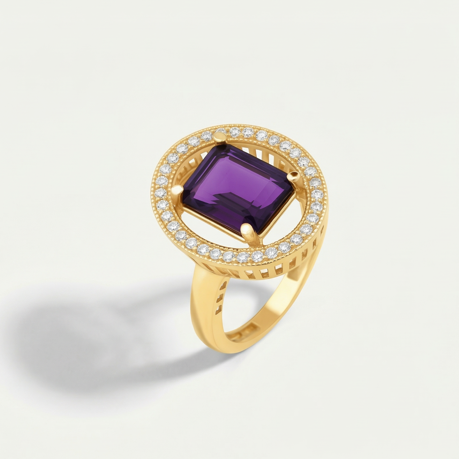 14 Ayar Altın Mor Taşlı Yüzük