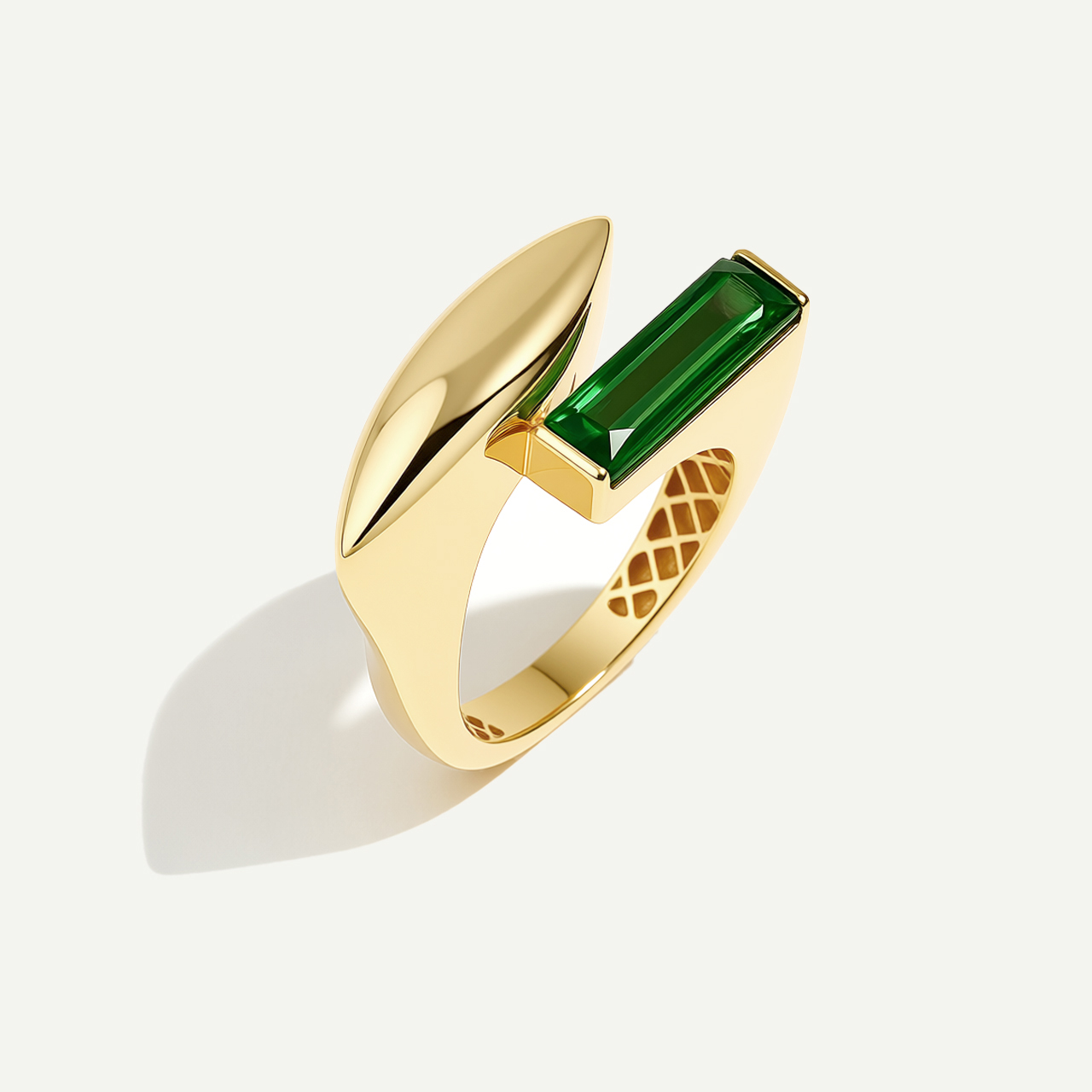 Baget 14 Ayar Altın İkili Yeşil Taşlı Yüzük