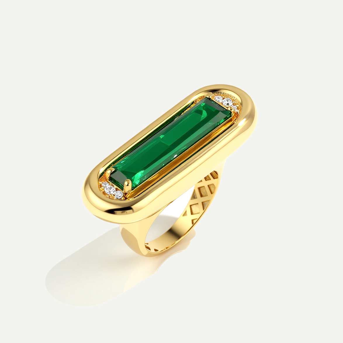 Baget 14 Ayar Altın Yeşil Taşlı Yüzük