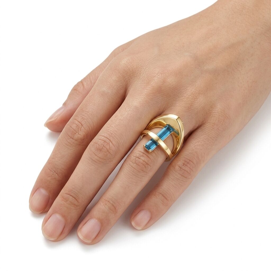 Baget 14 Ayar Altın Mavi Taşlı Yüzük