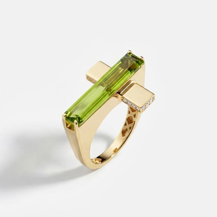 Baget 14 Ayar Altın Açık Yeşil Taşlı Yüzük