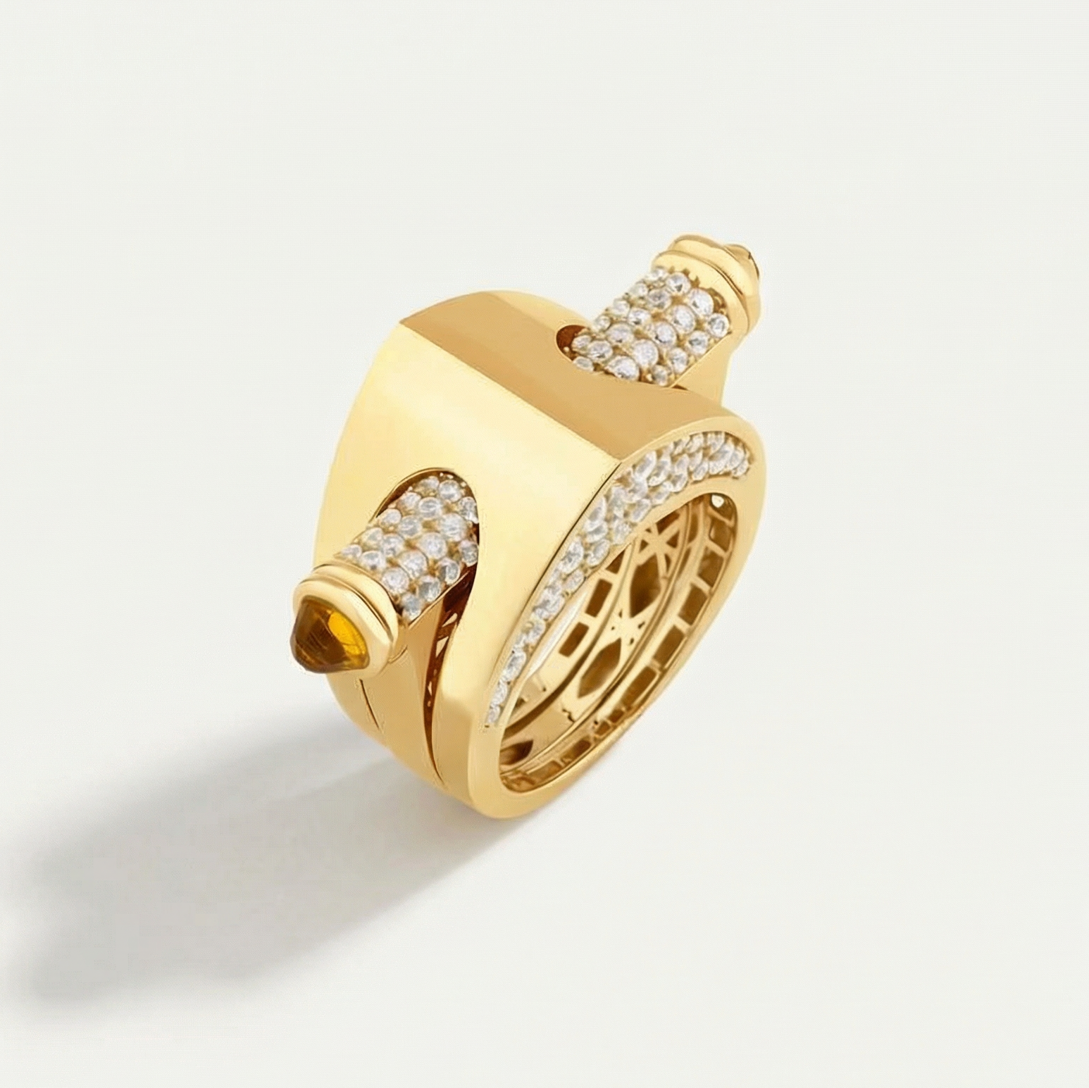 Vega 14 Ayar Altın İkili Turuncu Taşlı Yüzük