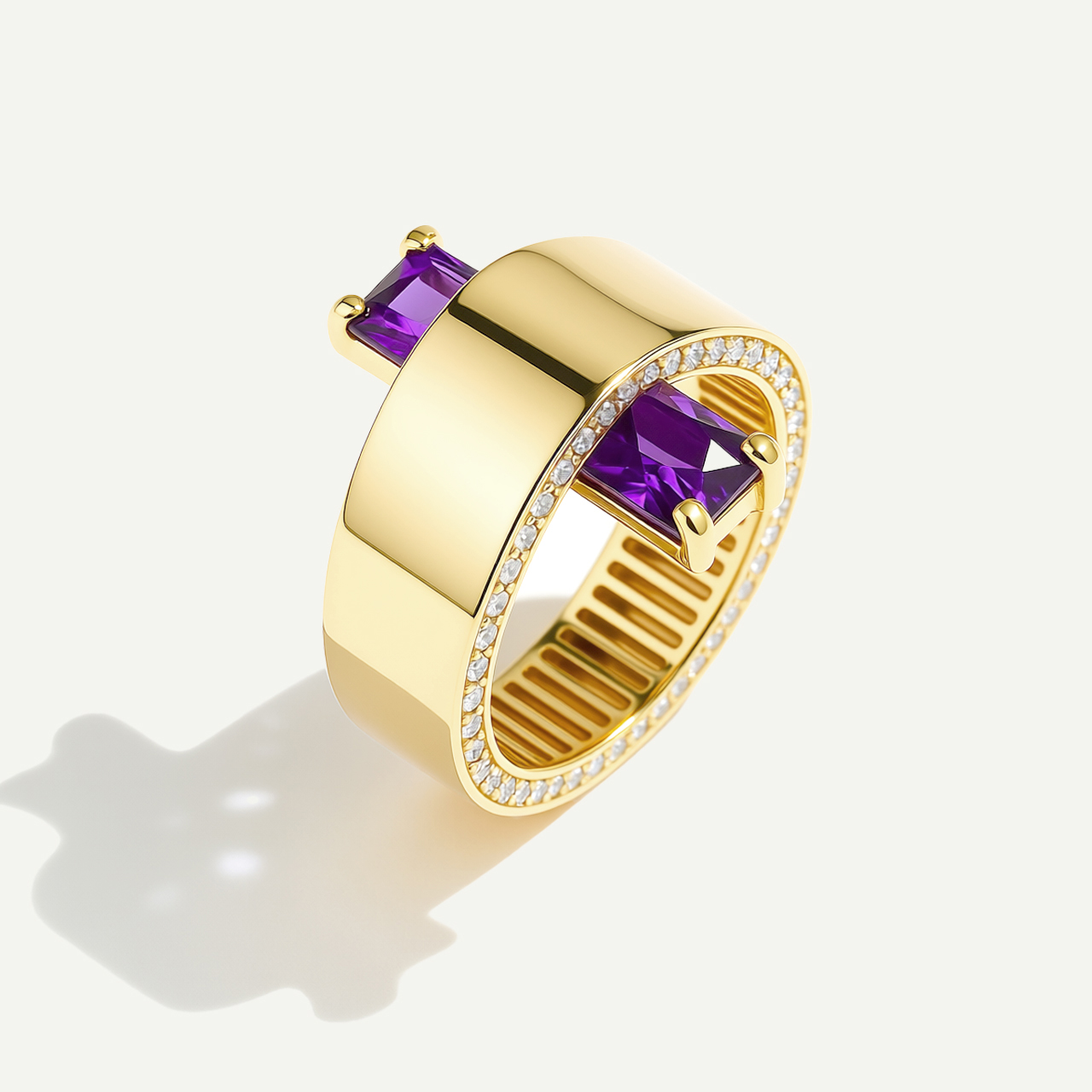 Baget 14 Ayar Altın Mor Taşlı Yüzük