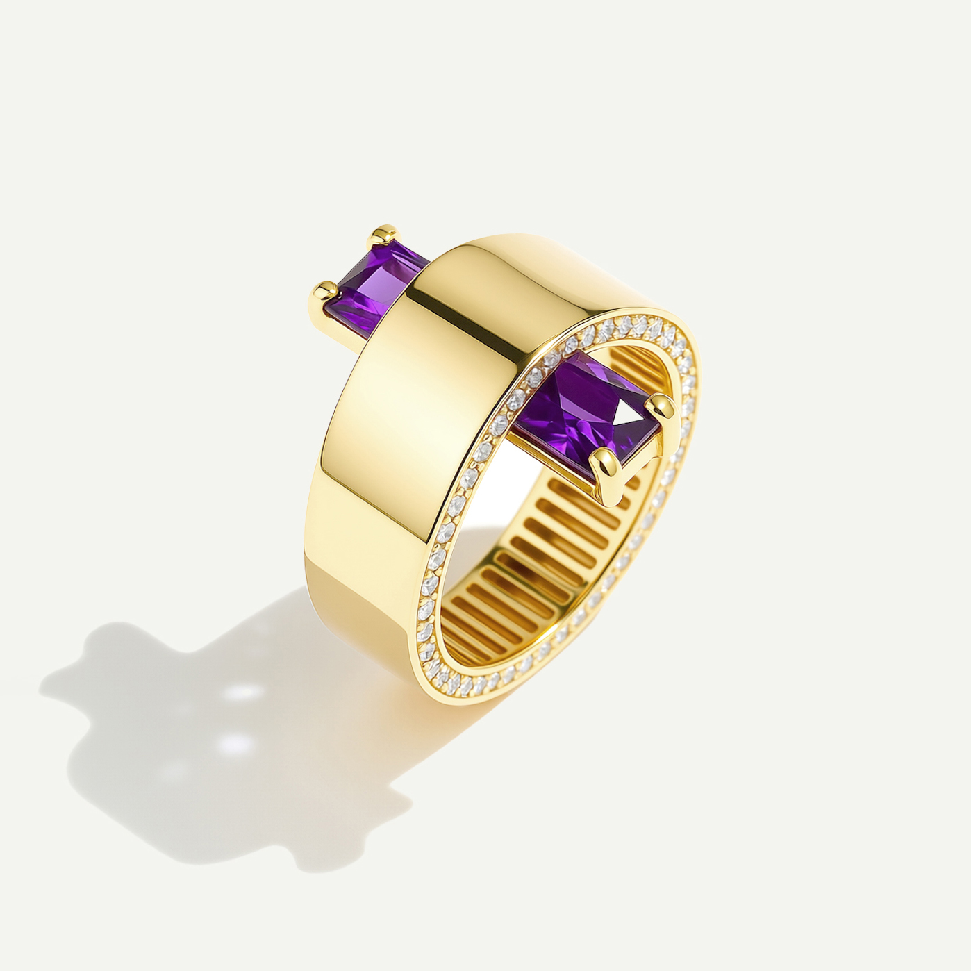 Baget 14 Ayar Altın Mor Taşlı Yüzük