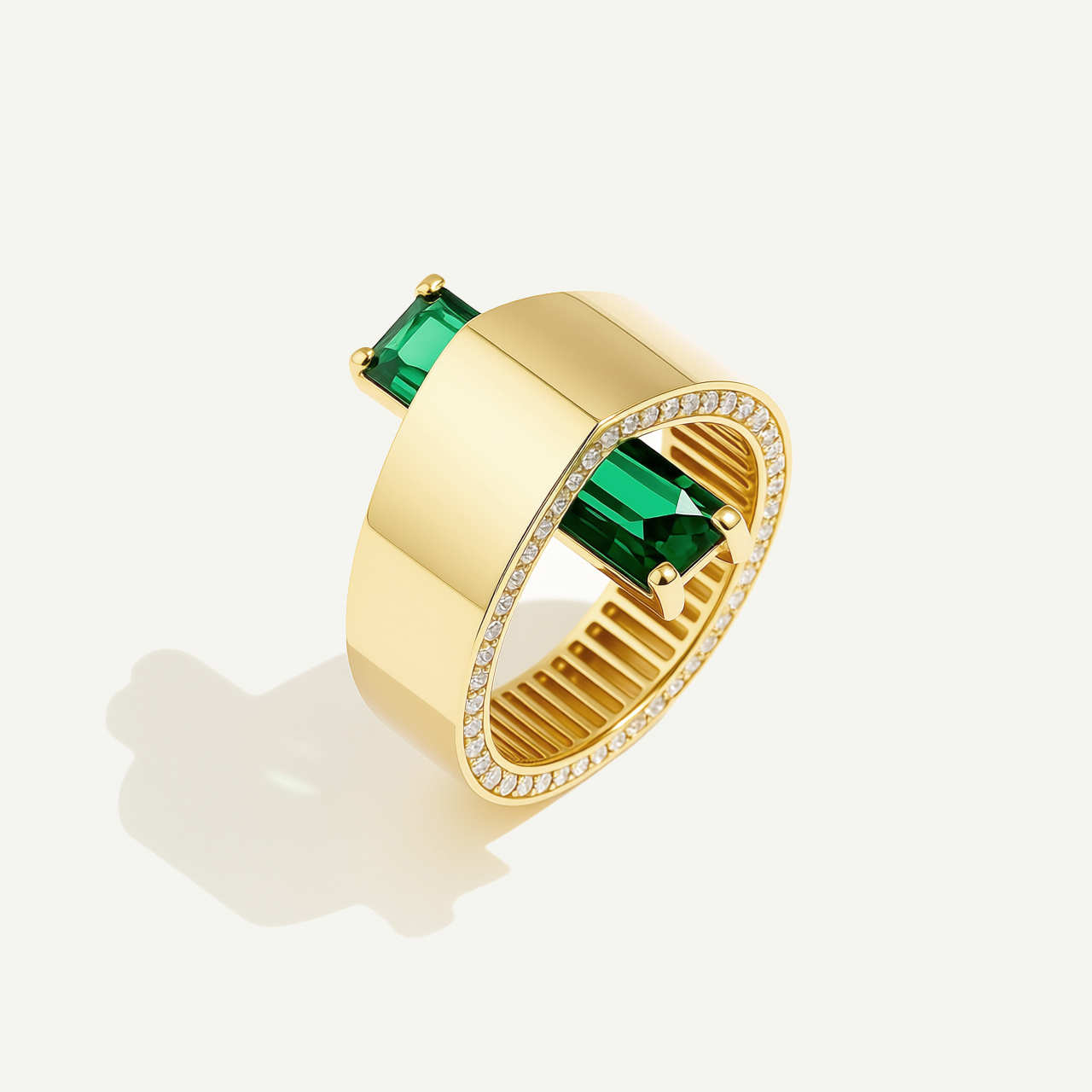 Baget 14 Ayar Altın Yeşil Taşlı Yüzük