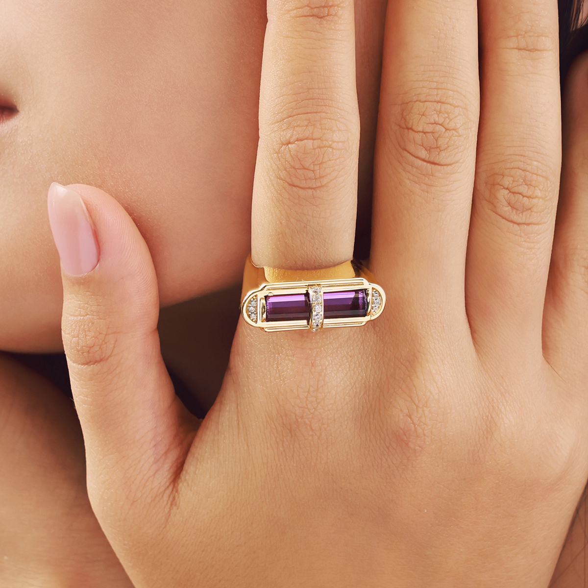 Baget 14 Ayar Altın Mor Taşlı Yüzük