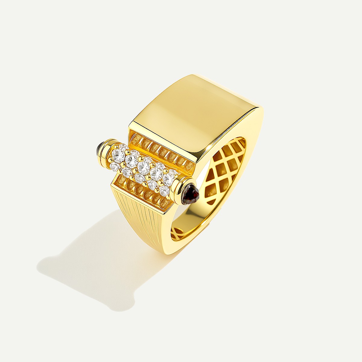 Vega 14 Ayar Altın Silindir Formlu Taşlı Yüzük