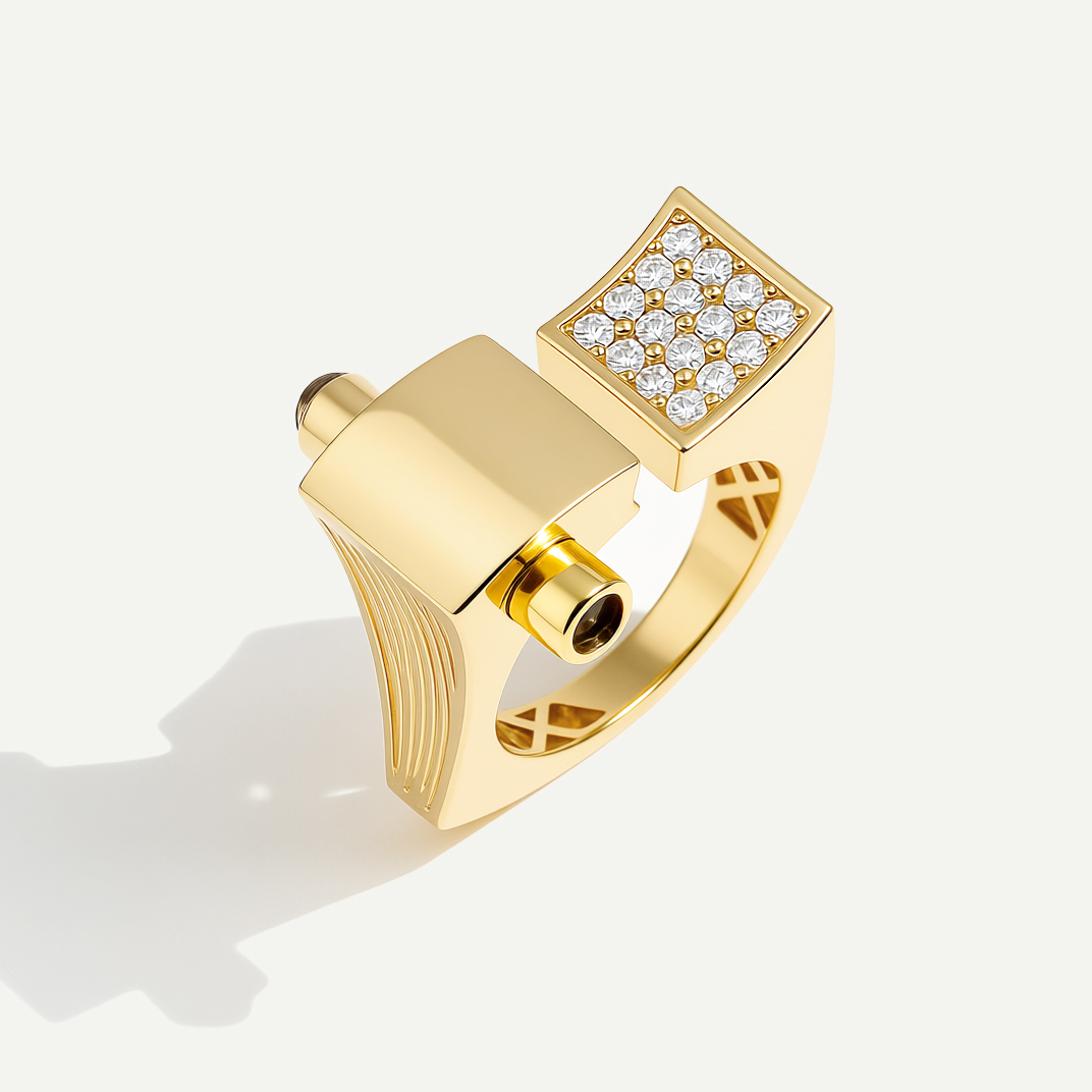 14 Ayar Altın Açık Formlu Kahverengi Taşlı Yüzük