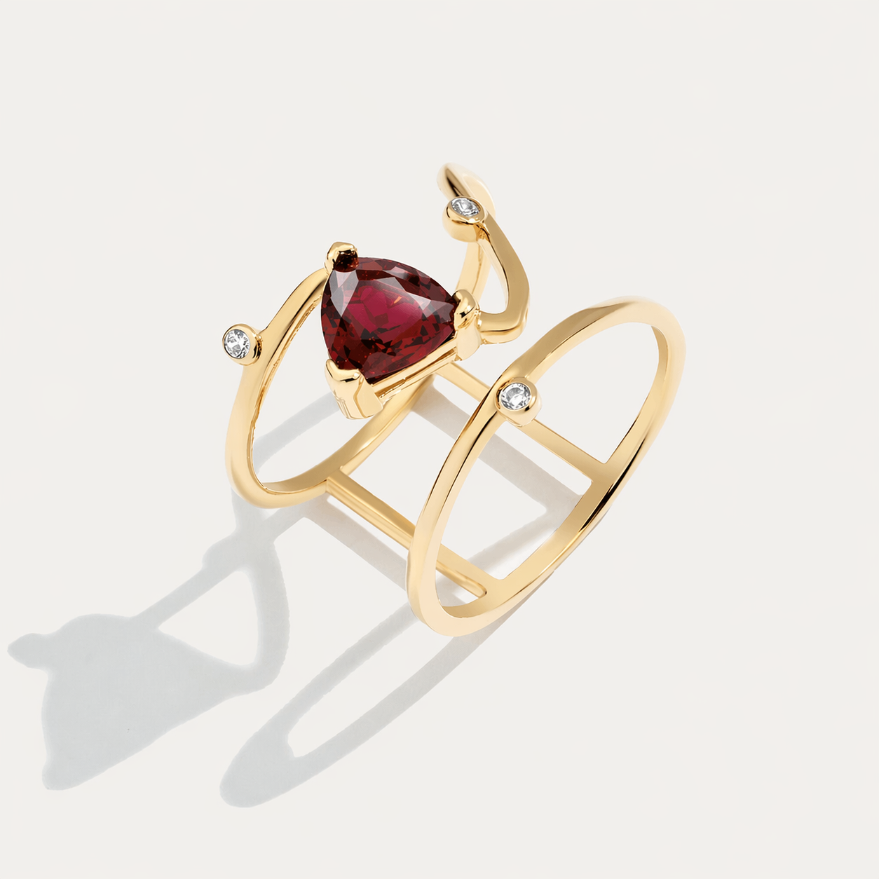 14 Ayar Altın İkili Görünümlü Bordo Taşlı Yüzük