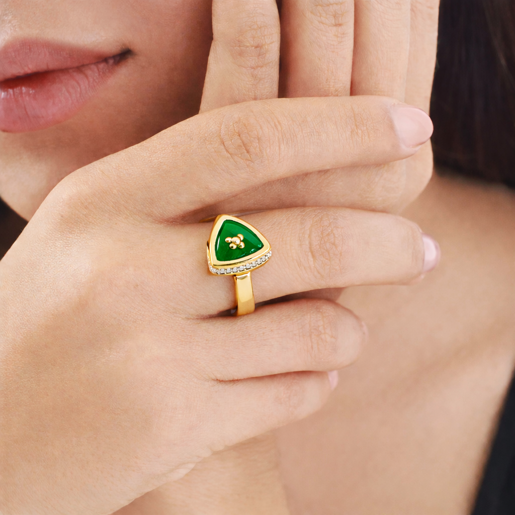 Bonbon 14 Ayar Altın Yeşil Taşlı Yüzük