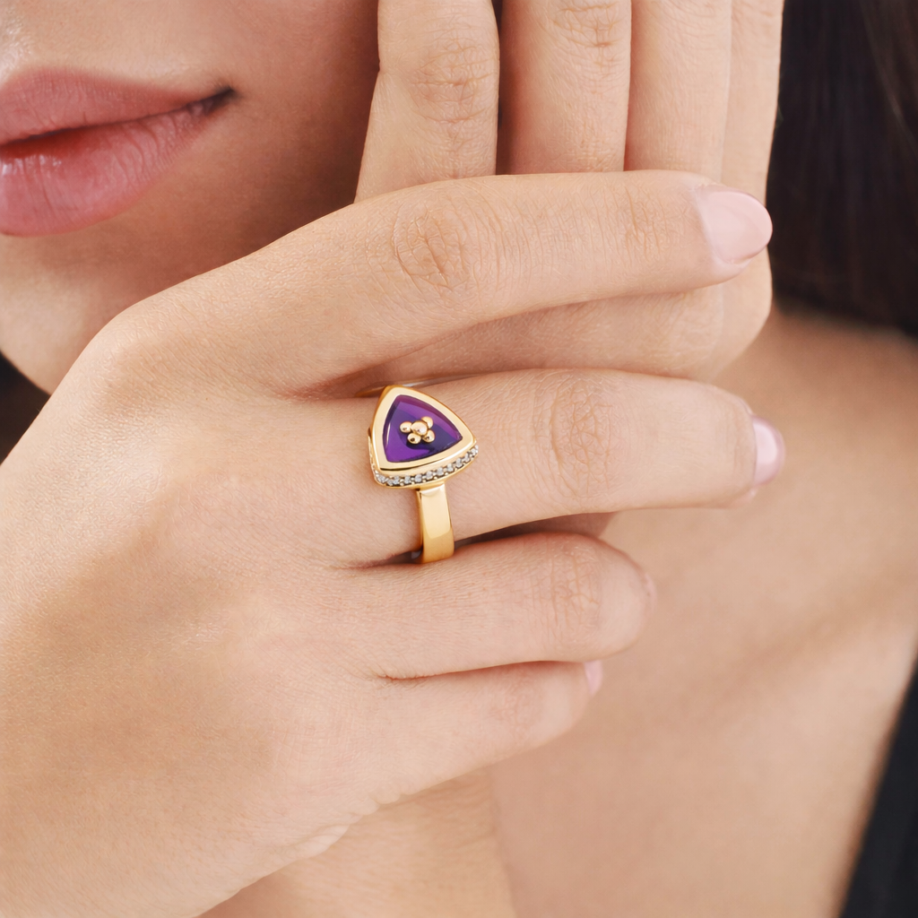 Bonbon 14 Ayar Altın Mor Taşlı Yüzük