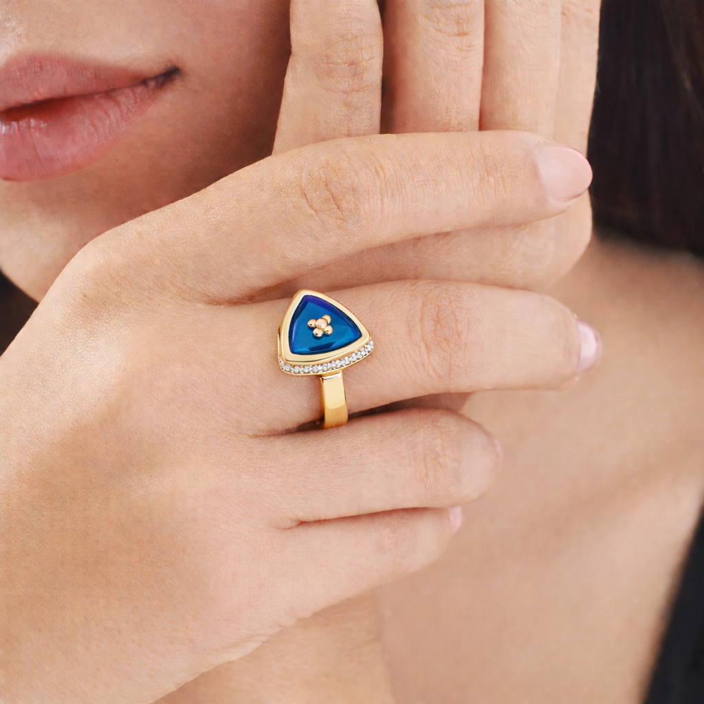 Bonbon 14 Ayar Altın Mavi Taşlı Yüzük