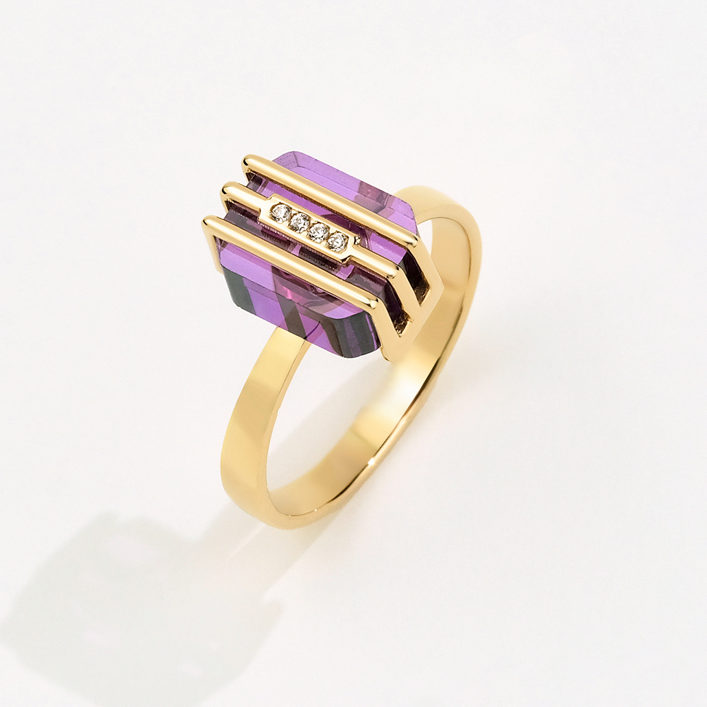 Bonbon 14 Ayar Altın Kare Mor Taşlı Yüzük