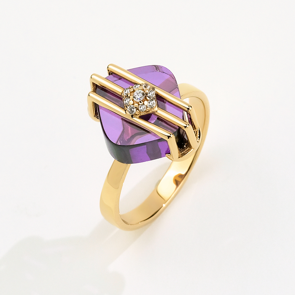 Bonbon 14 Ayar Altın Mor Taşlı Yüzük