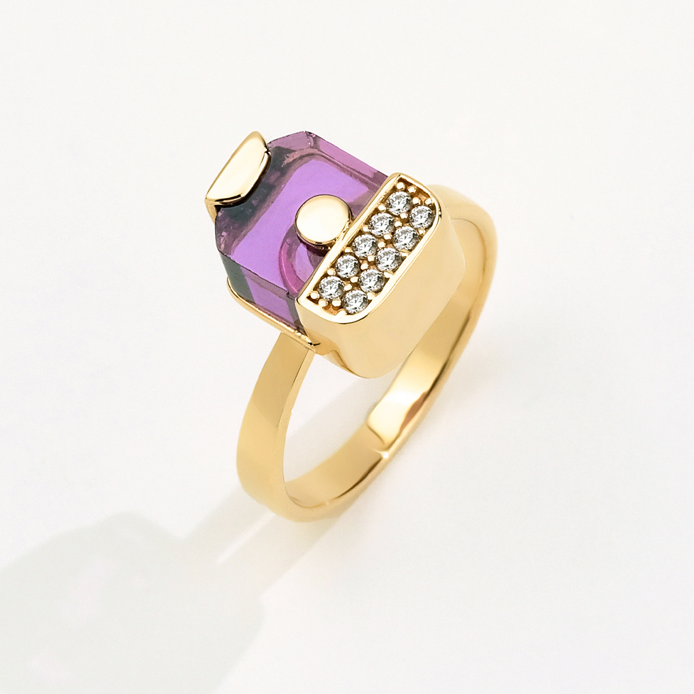 Bonbon 14 Ayar Altın Mor Taşlı Yüzük