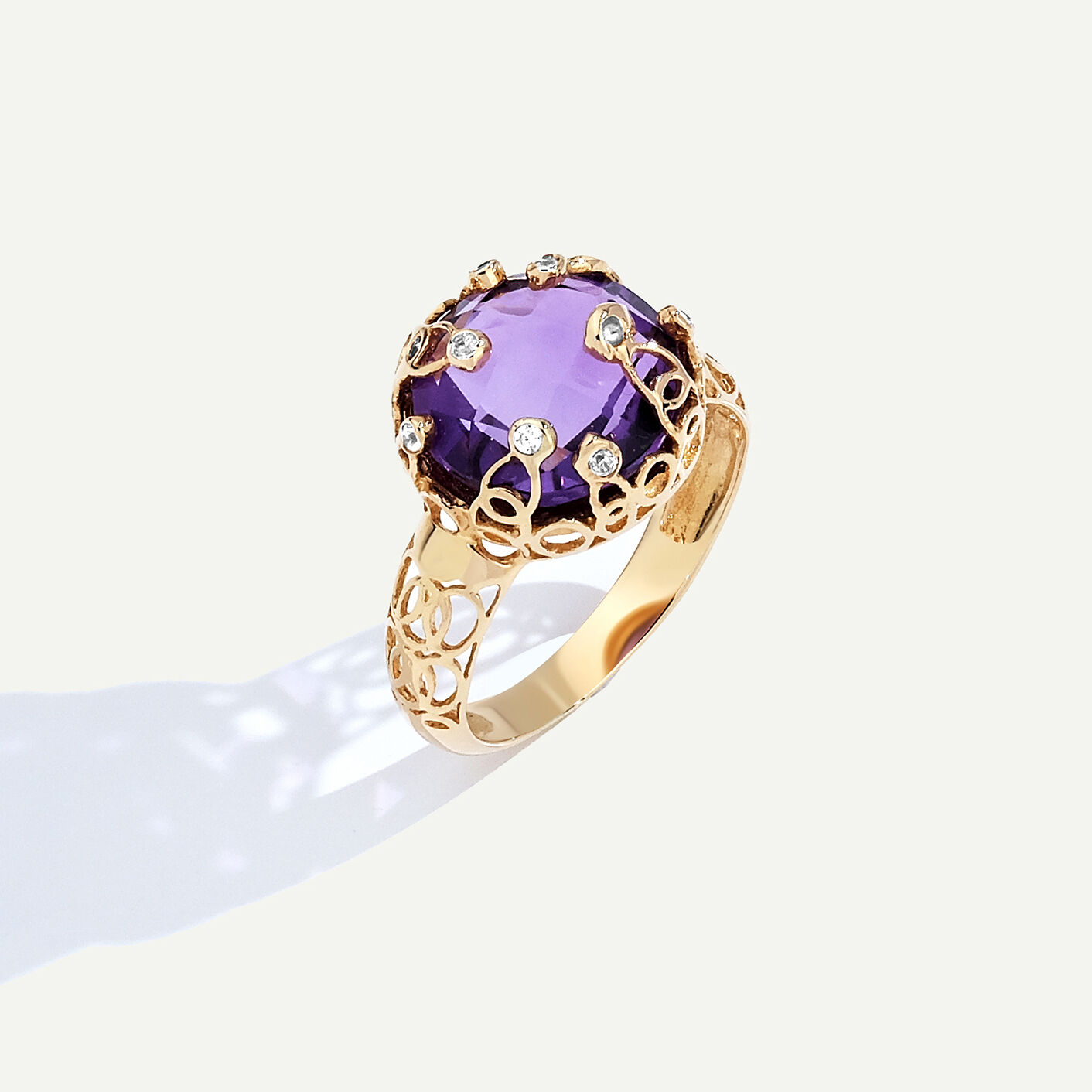 14 Ayar Altın Mor Taşlı Yüzük