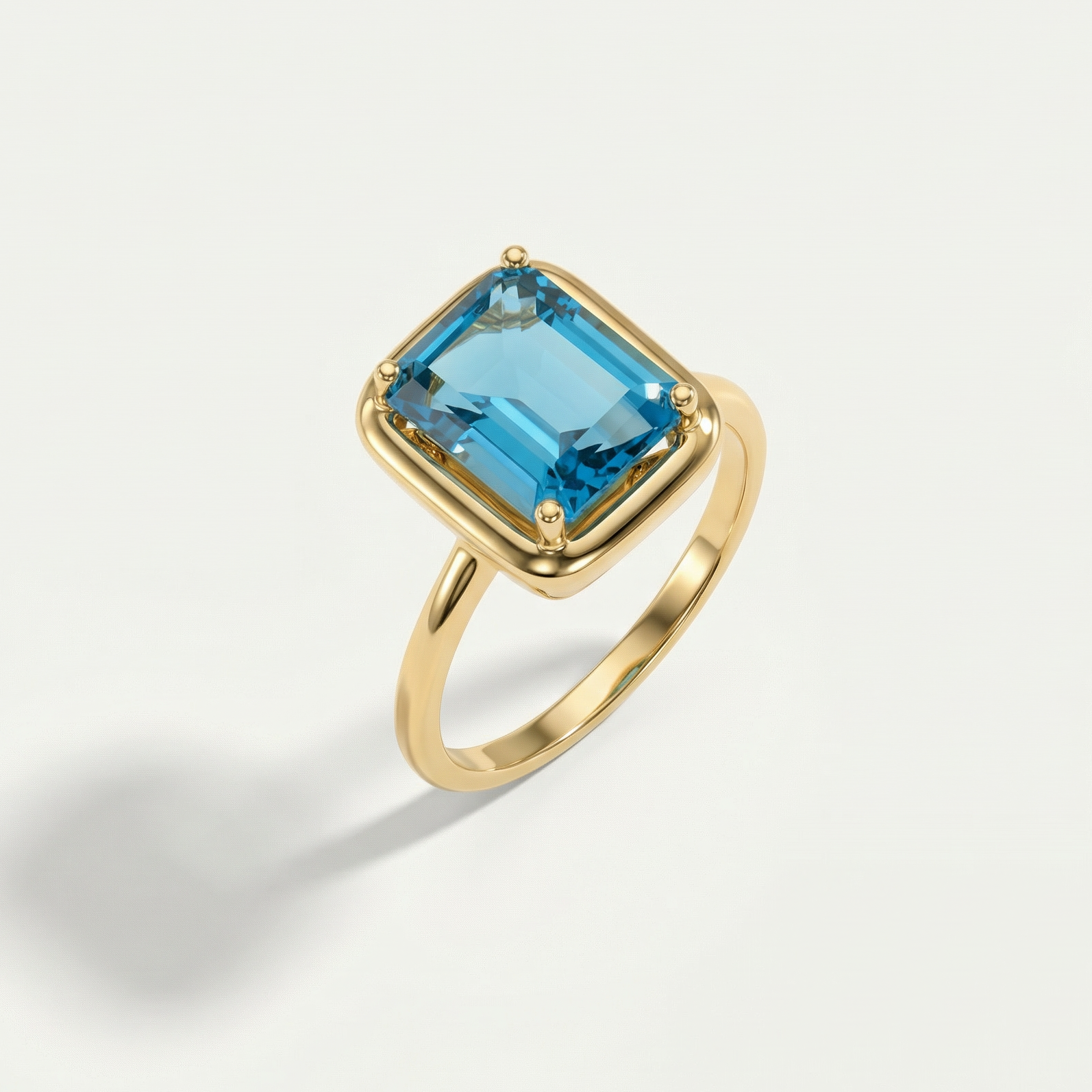 14 Ayar Altın Mavi Taşlı Yüzük