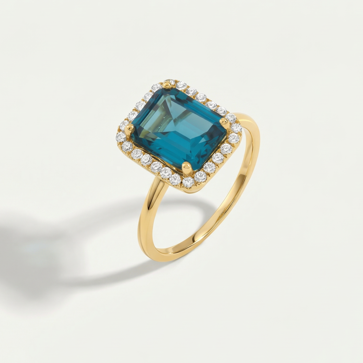 14 Ayar Altın Mavi Taşlı Anturaj Yüzük