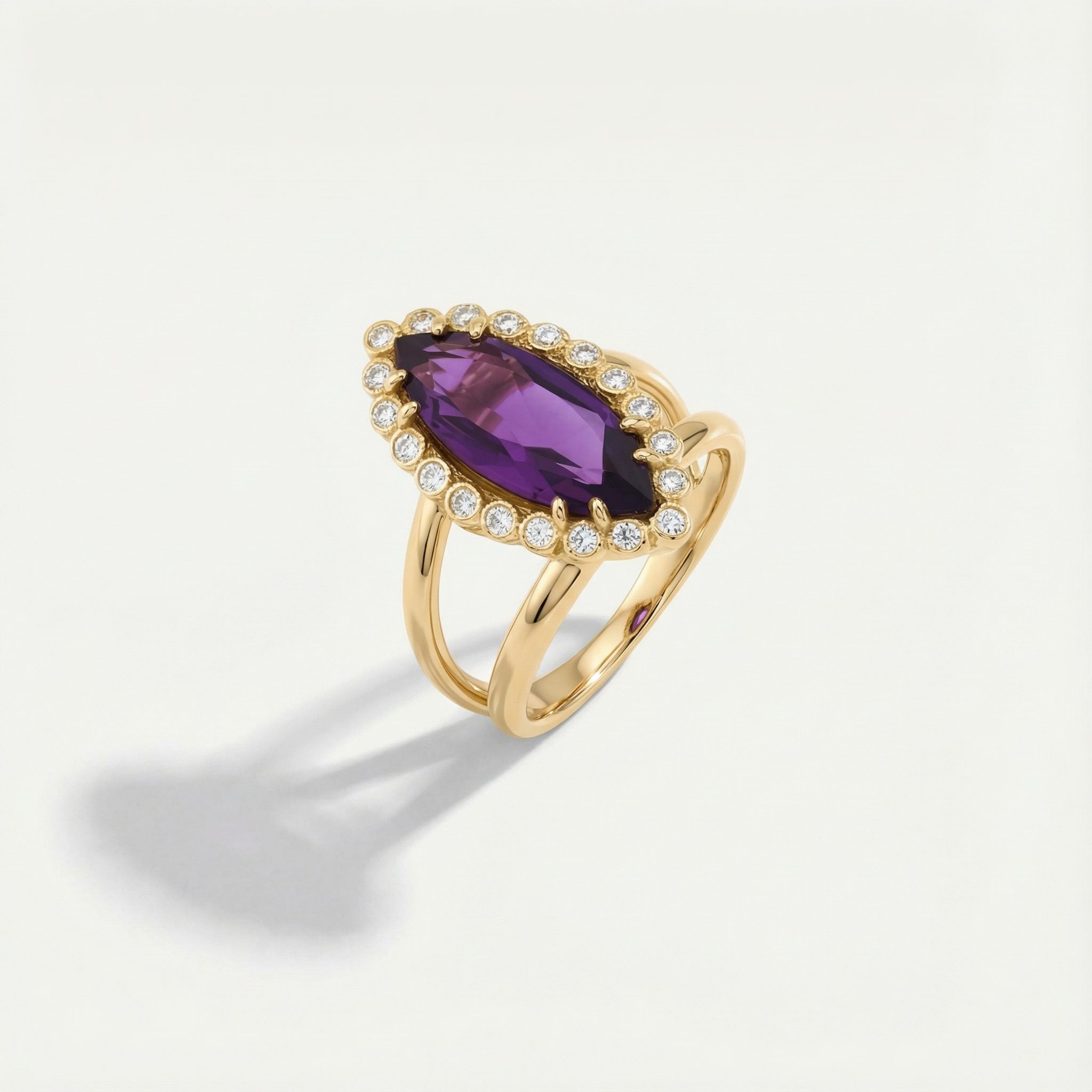 14 Ayar Altın Mor Taşlı Yüzük