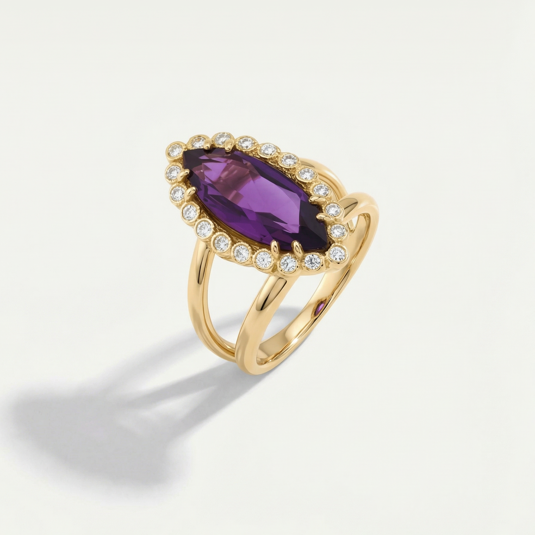 14 Ayar Altın Mor Taşlı Yüzük