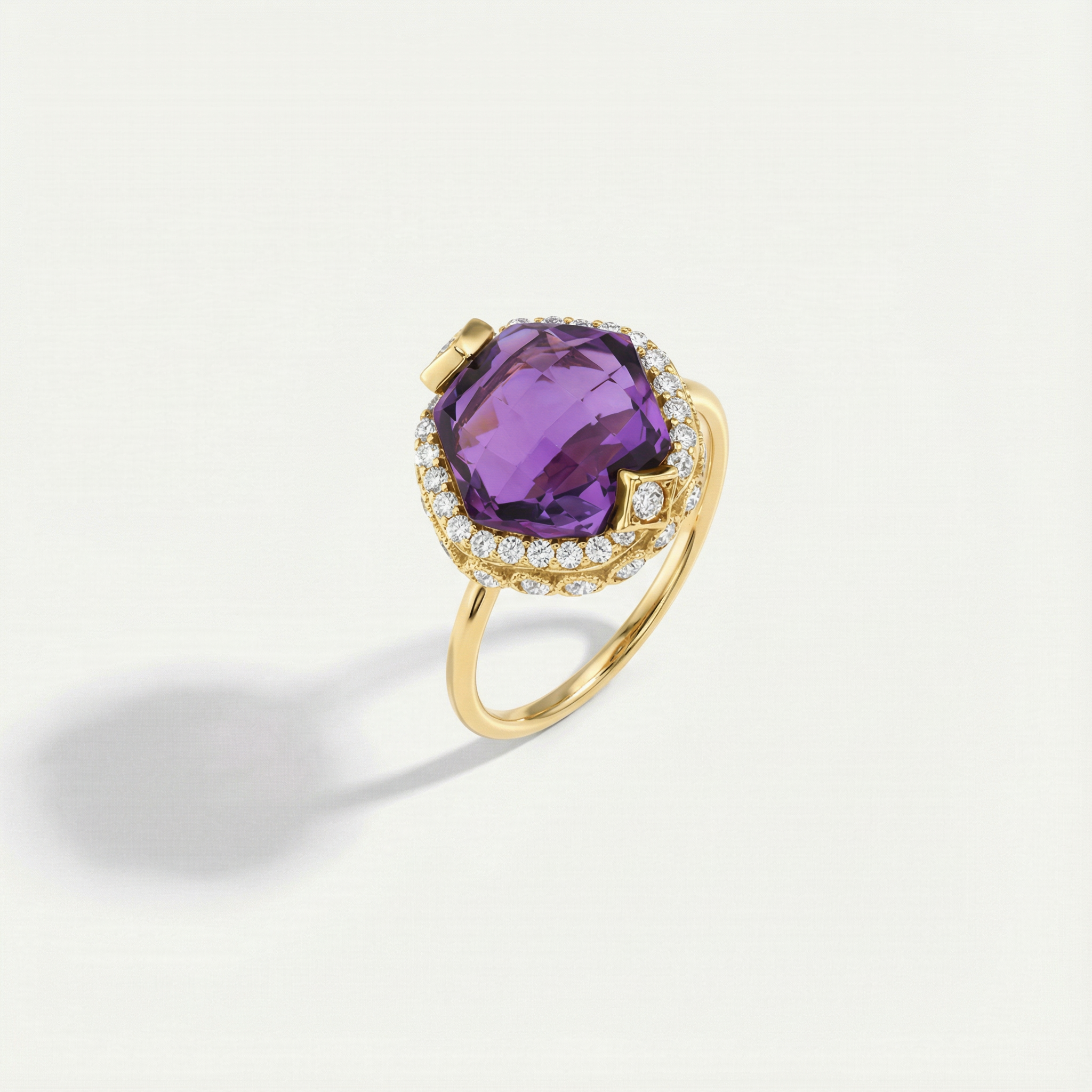 14 Ayar Altın Mor Taşlı Anturaj Yüzük