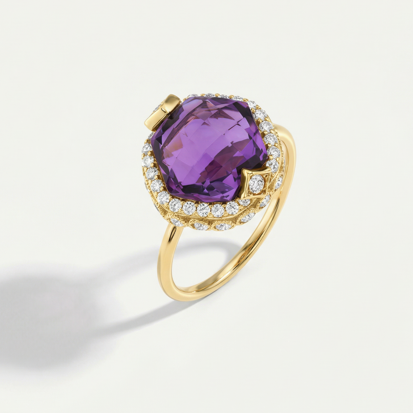 14 Ayar Altın Mor Taşlı Anturaj Yüzük