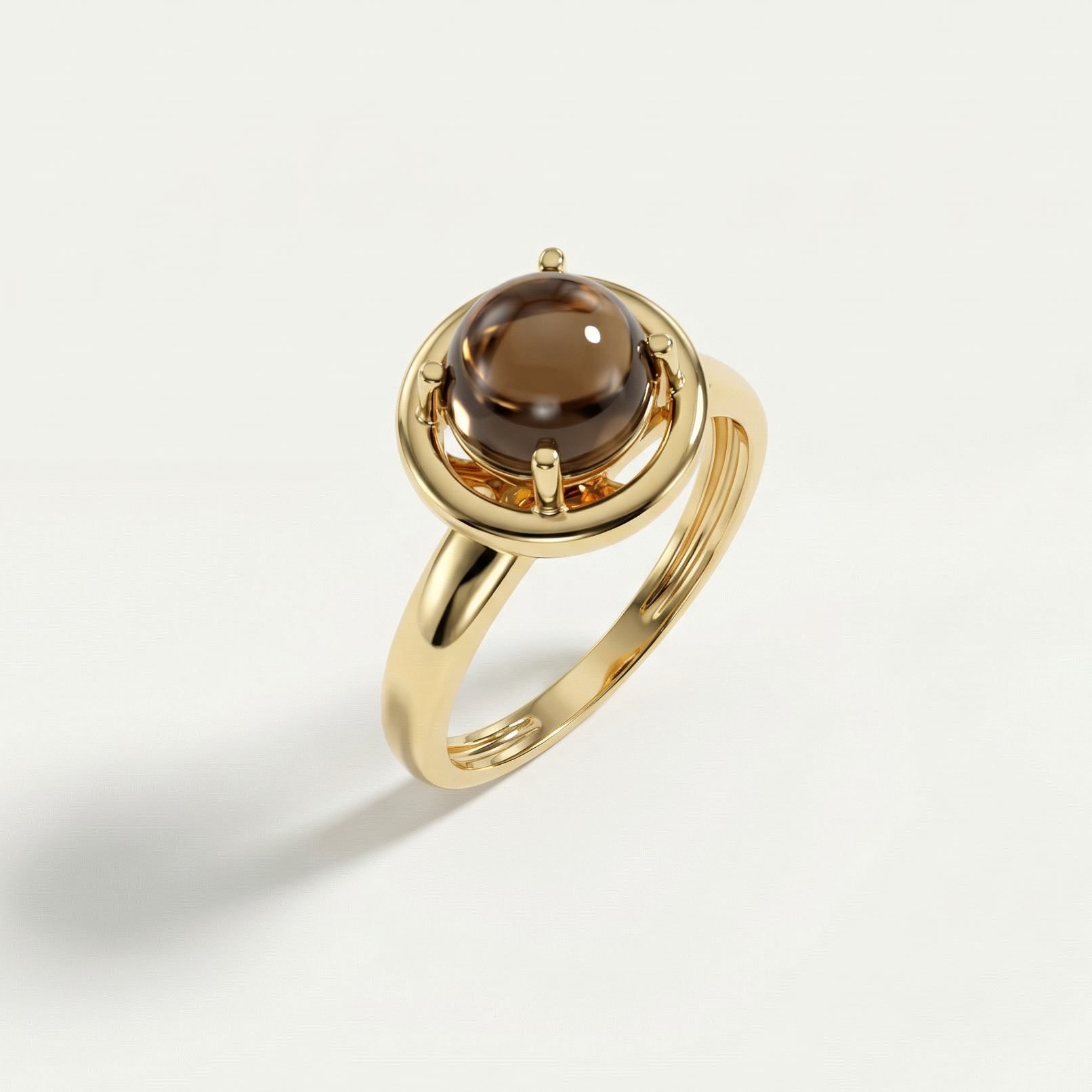 14 Ayar Altın Yuvarlak Kahverengi Taşlı Yüzük