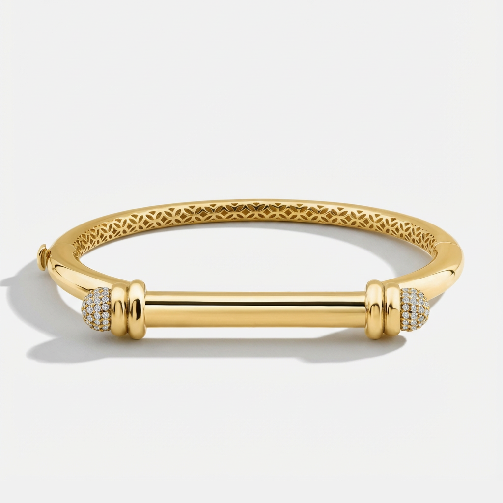 Vega 14 Ayar Altın Silindir Formlu Taşlı Kelepçe