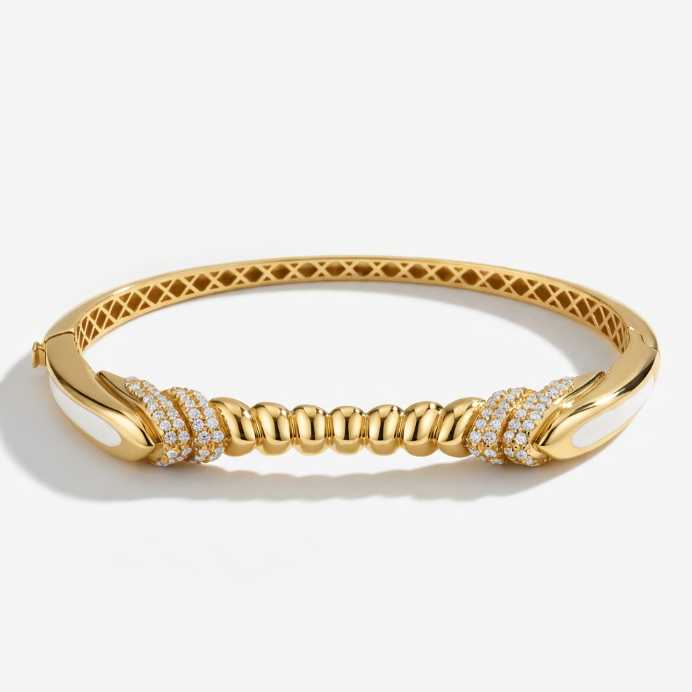 Maya 14 Ayar Altın Beyaz Mineli Taşlı Kelepçe