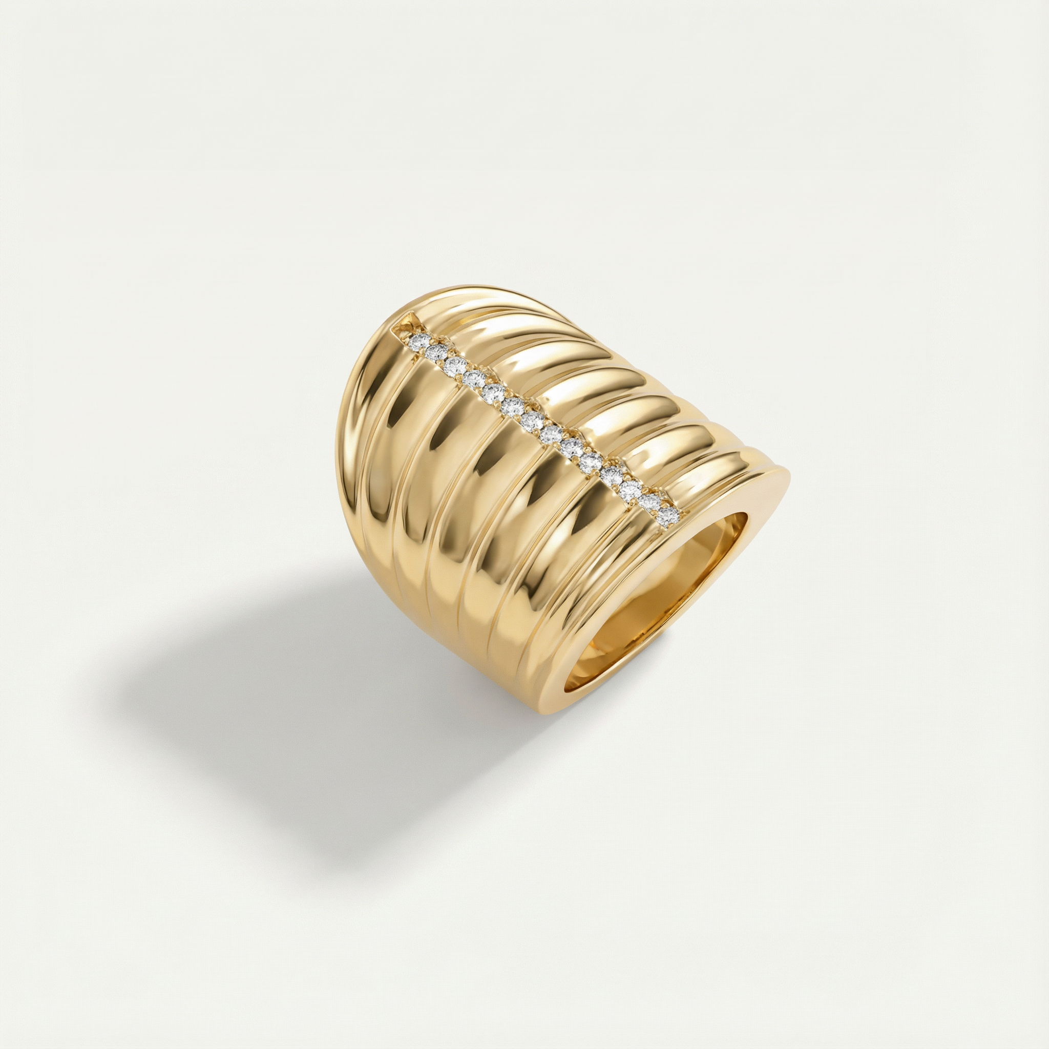 Maya 14 Ayar Altın Dik Şeritli Taşlı Yüzük