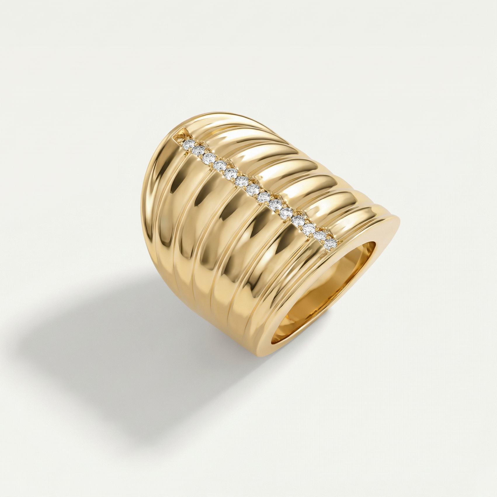 Maya 14 Ayar Altın Dik Şeritli Taşlı Yüzük