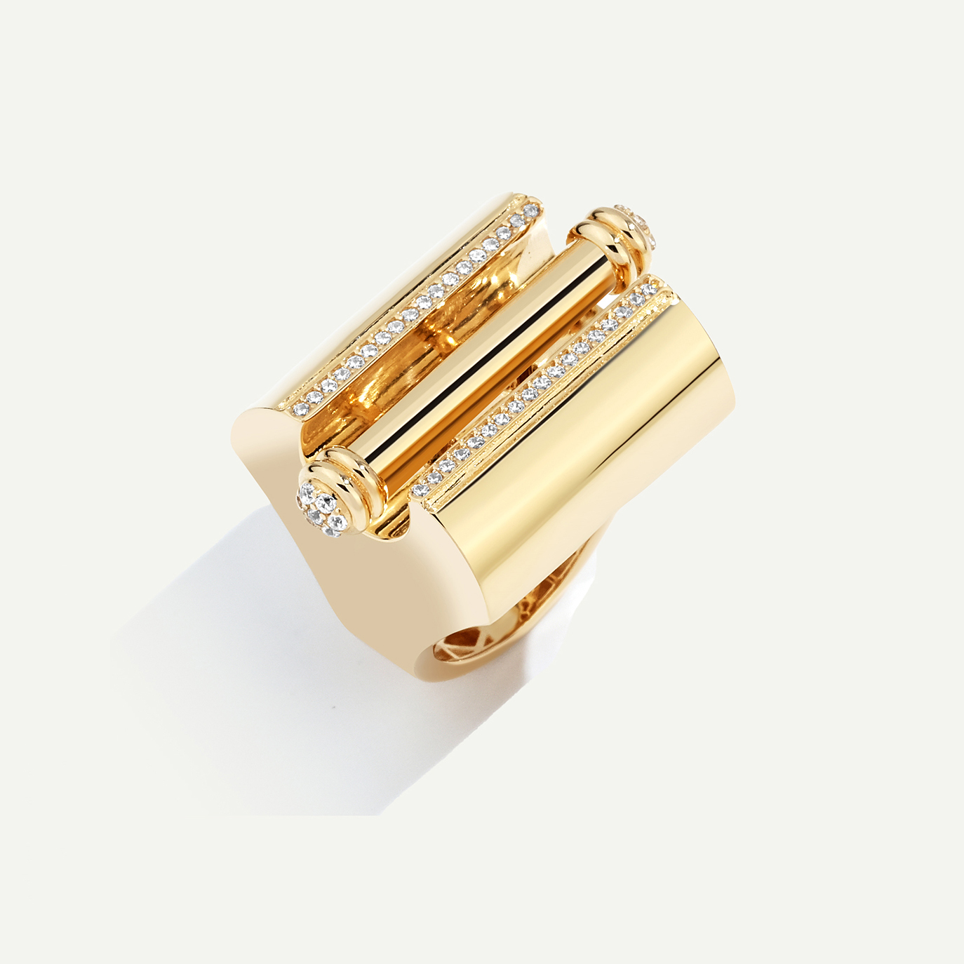 Vega 14 Ayar Altın Silindir Formlu Taşlı Yüzük