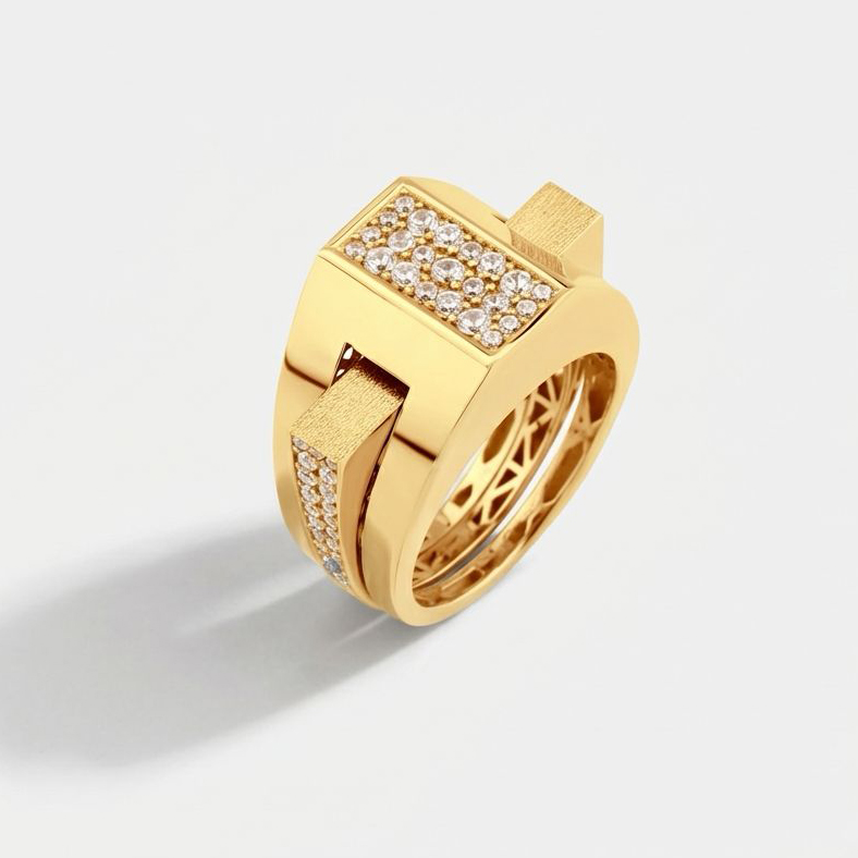 Baget 14 Ayar Altın İkili Taşlı Yüzük