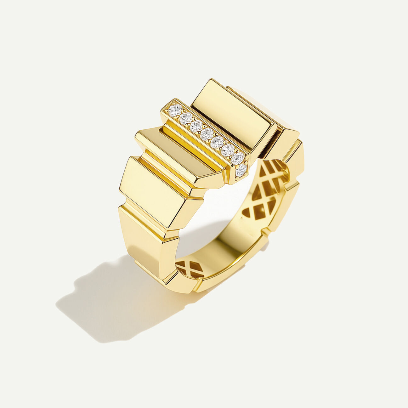 Eta 14 Ayar Altın Katmanlı Taşlı Yüzük