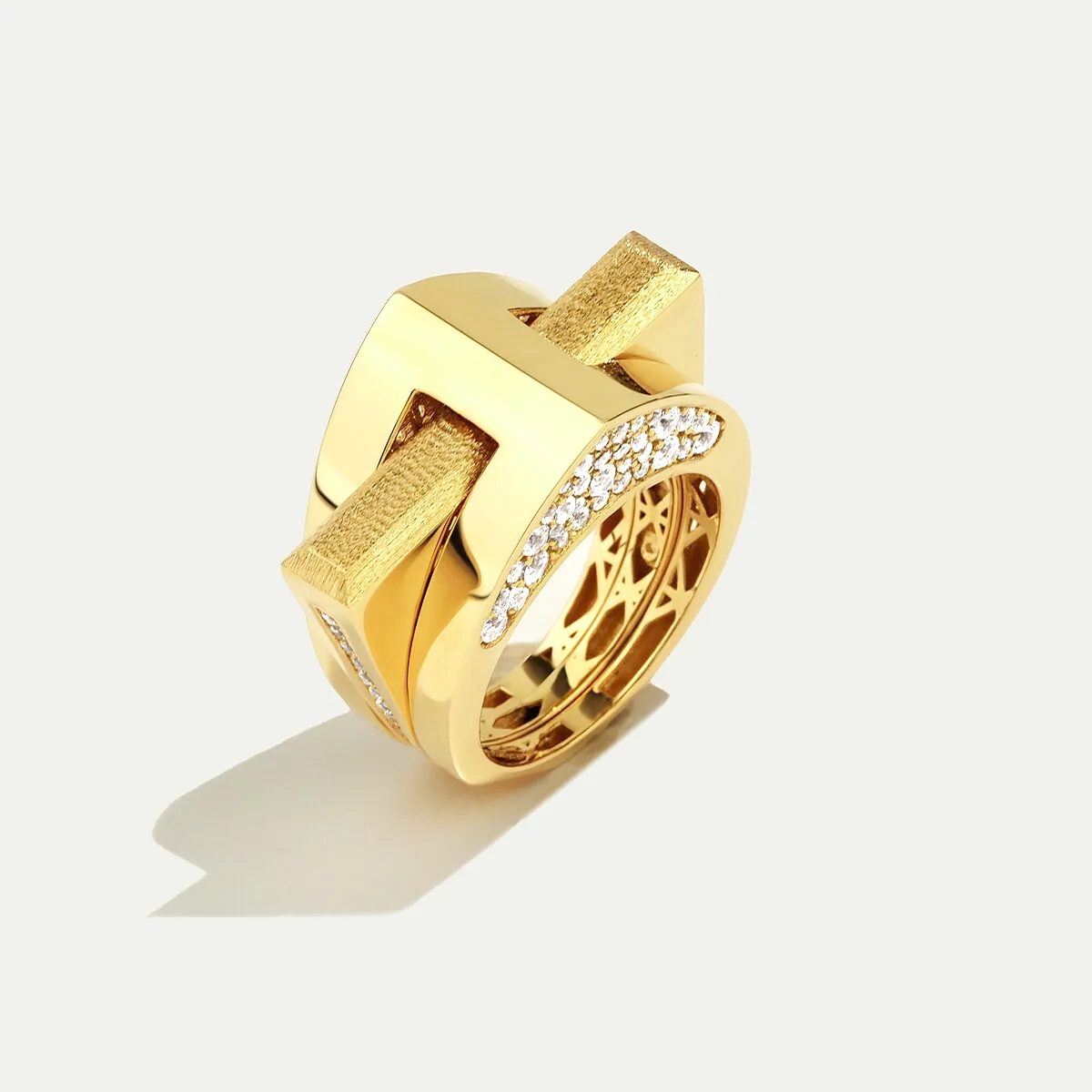 Baget 14 Ayar Altın İkili Taşlı Yüzük